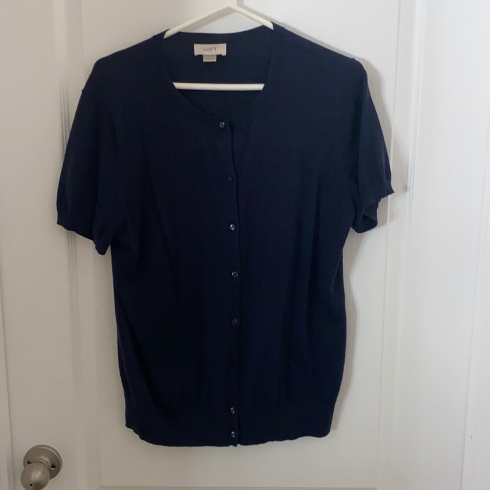 Navy blue loft size large short sleeve cardigan